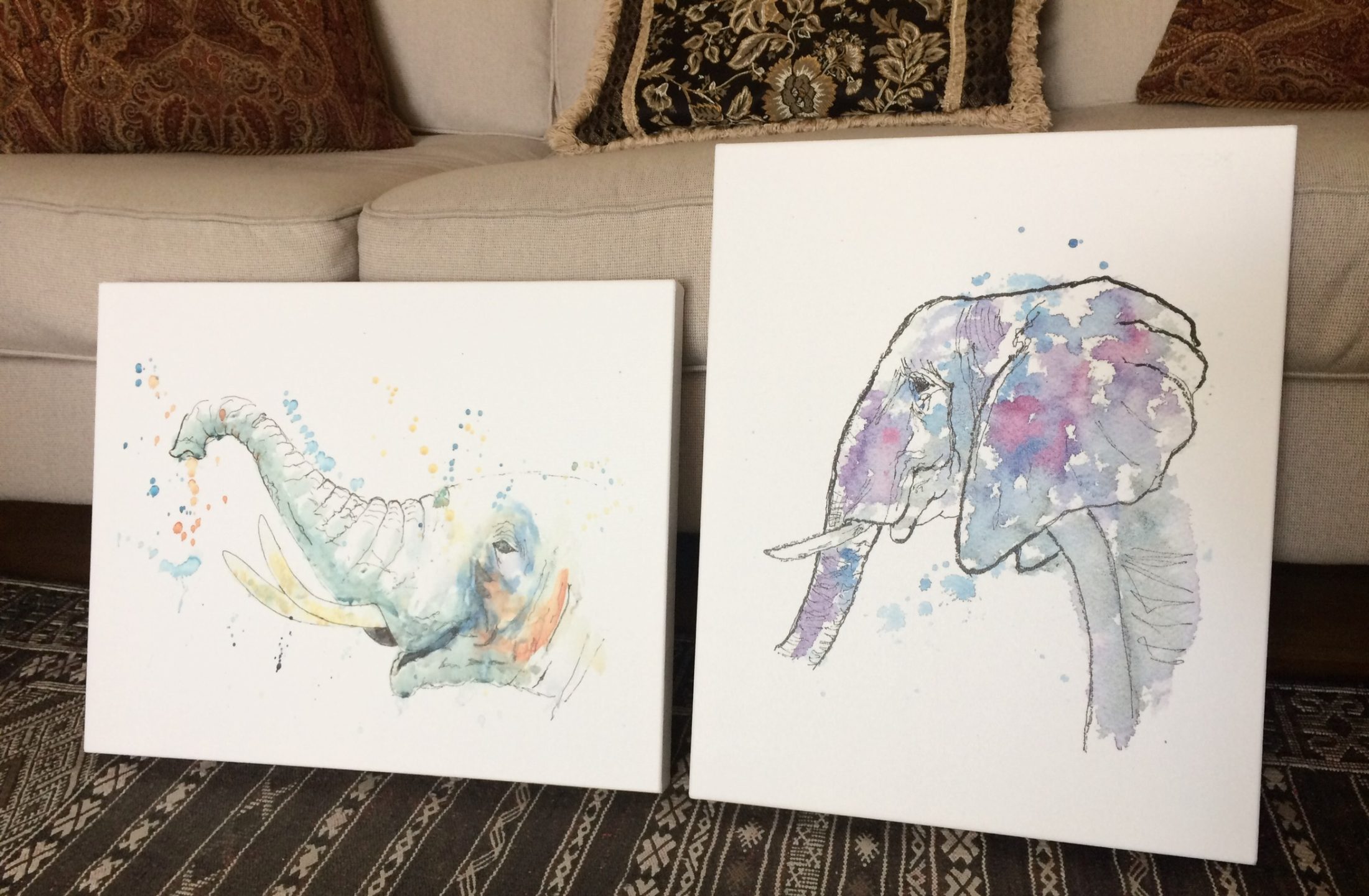 2 elephant paintings