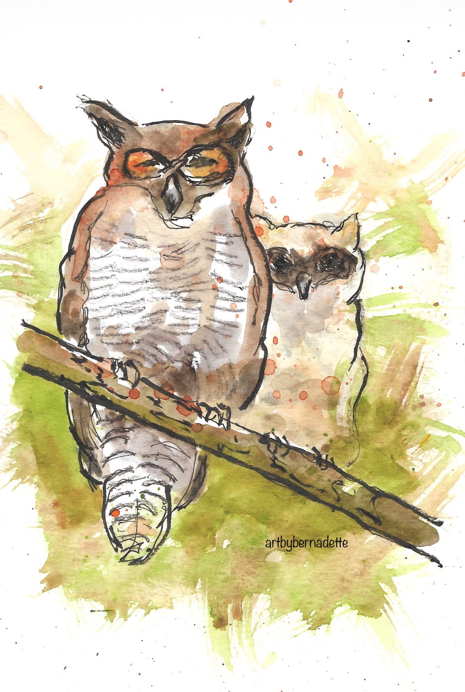 Great horned owl and owlet